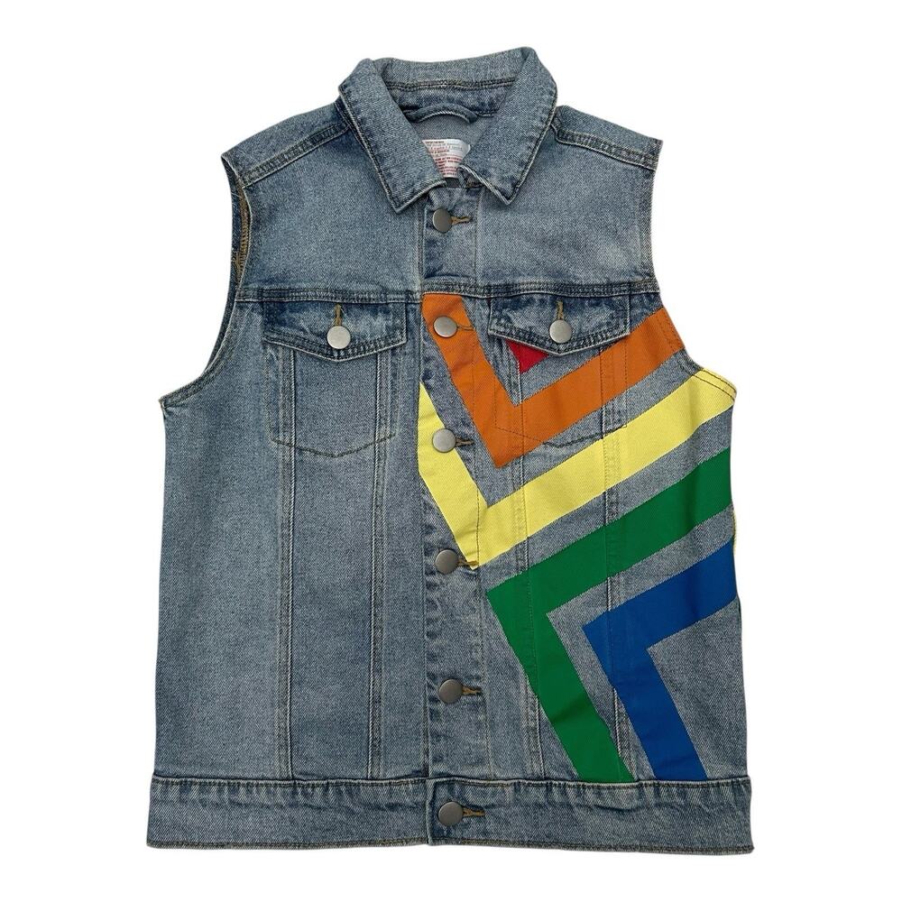 Unisex Rainbow Pride Collection LGBTQ Stonewashed Sleeveless Blue Denim Vest - Picture 5 of 11